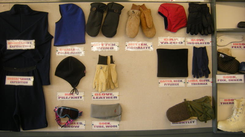 Display of Antarctic clothing gear issued to participants
