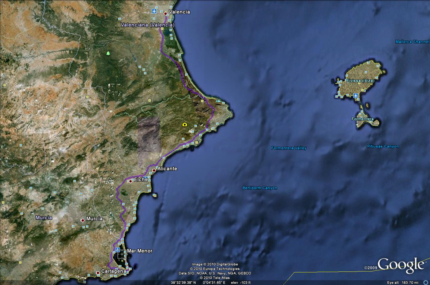 Route from Valencia to Mar Menor (To see full image of route click on picture and again when the new  window opens)
