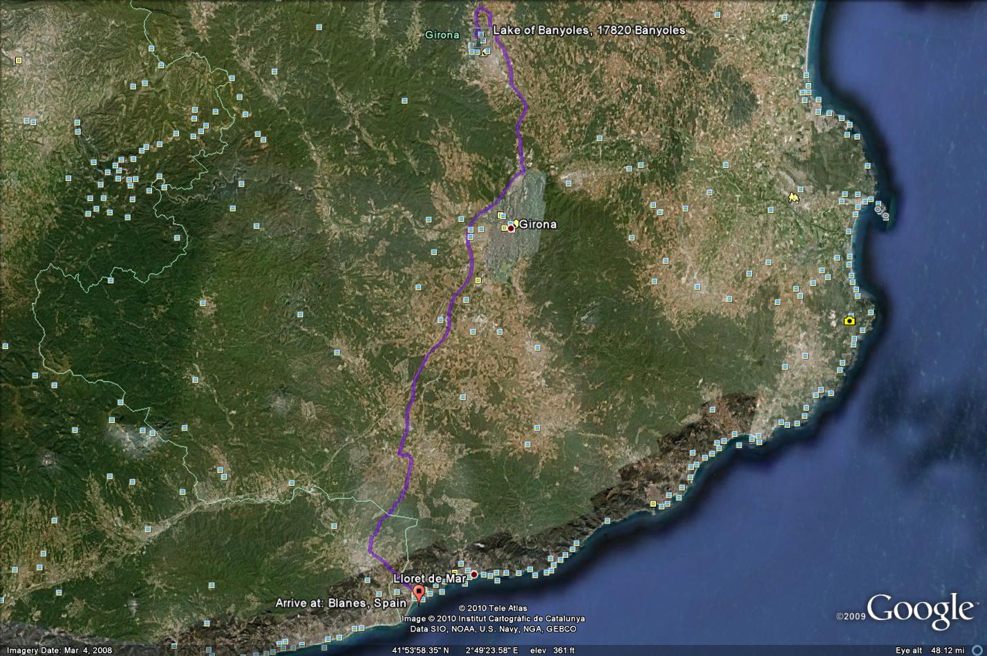 Route from Blanes to Lake Banyoles